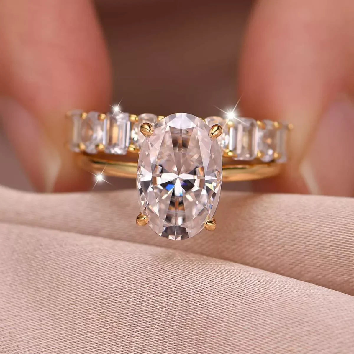 Moissanite Ring Alessia - 4.5ct Sterling Silver 2-Piece Set Women's Ring Velanci