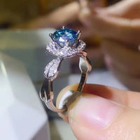 1 Carat Moissanite Sterling Silver Ring Giovanna - Blue Halo Women's Ring Velanci