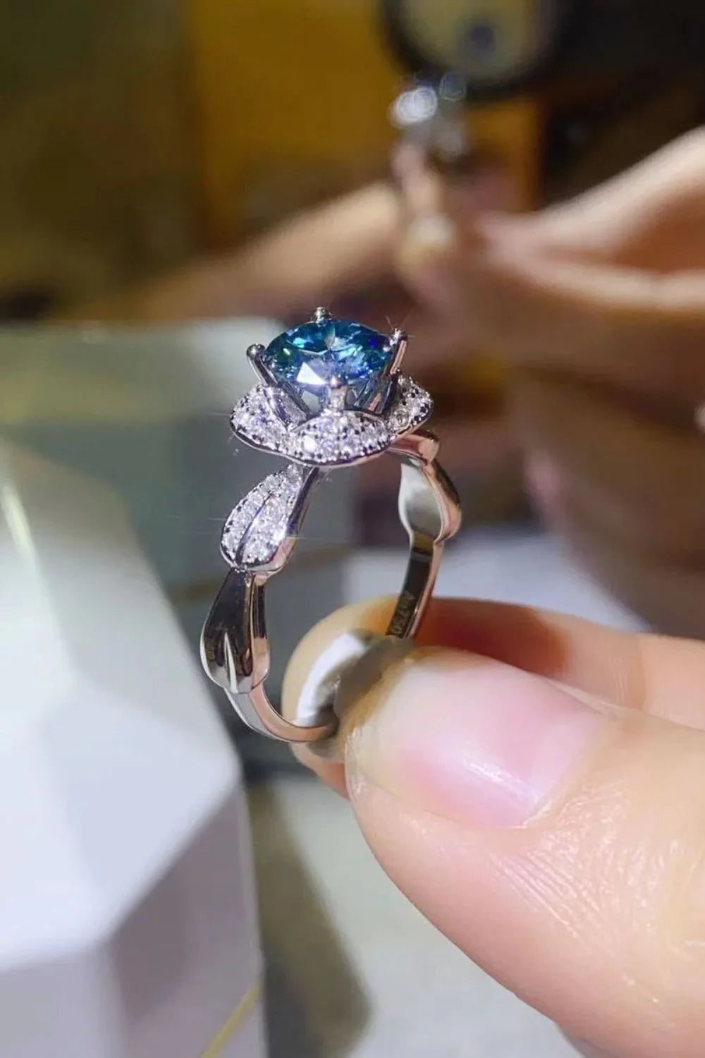 1 Carat Moissanite Sterling Silver Ring Giovanna - Blue Halo Women's Ring Velanci