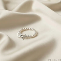 Bow Pearl Beaded Ring Livia - Magnificent Pearl Bow Velanci