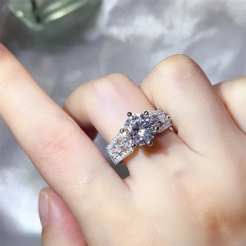 3 Carat Moissanite Ring Giulia - Platinum-Plated Halo Women's Ring Velanci