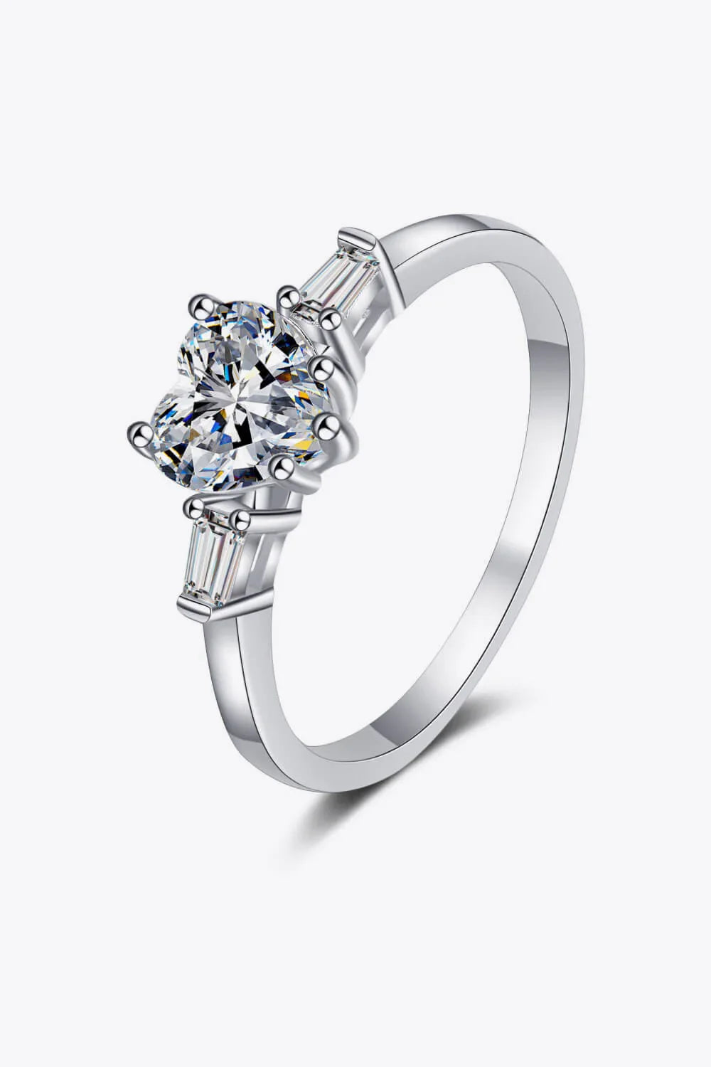 Moissanite Heart Ring Sterling Silver Luna - Everyday Shine Women's Ring Velanci