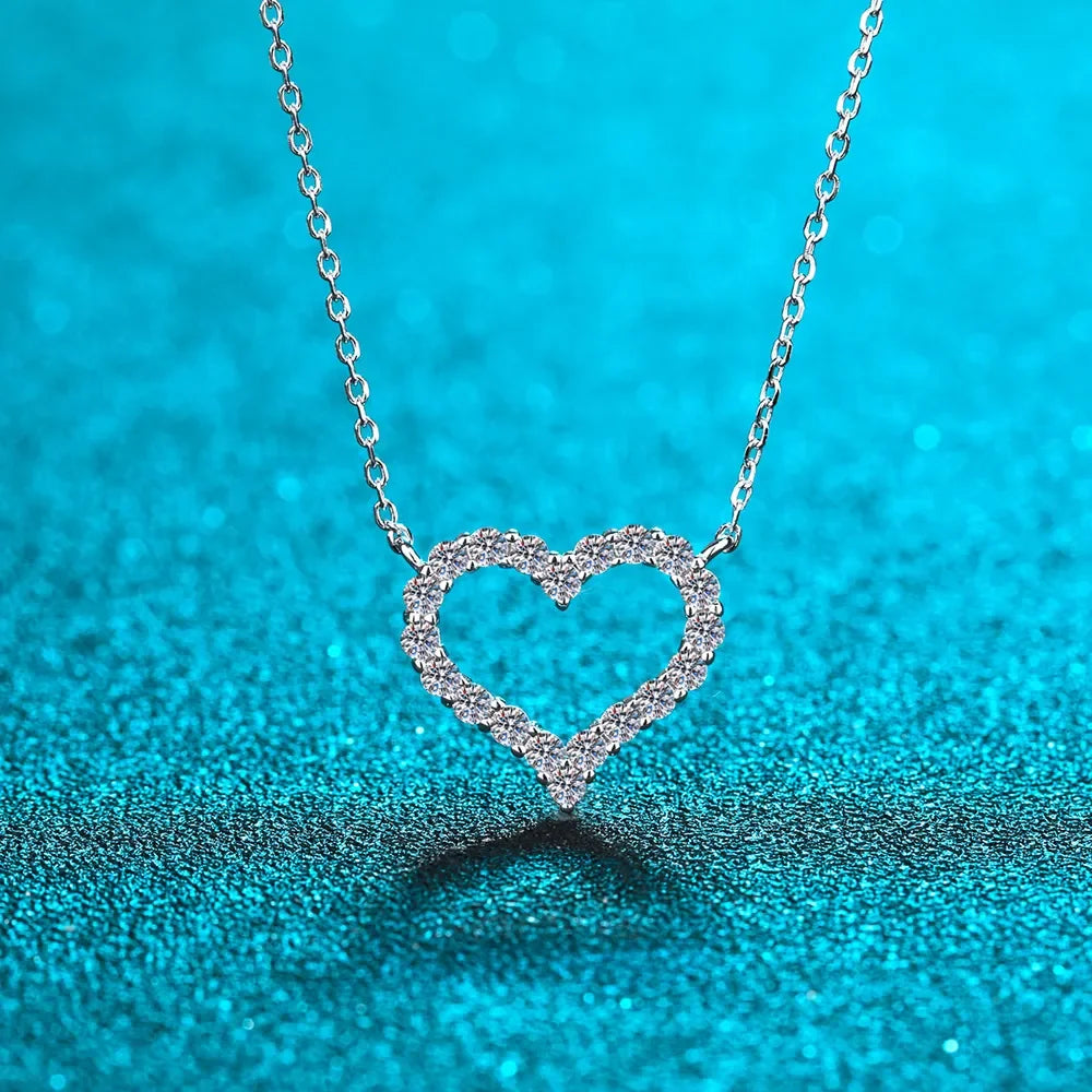 Moissanite Sterling Silver Heart Necklace - Sparkle Velanci