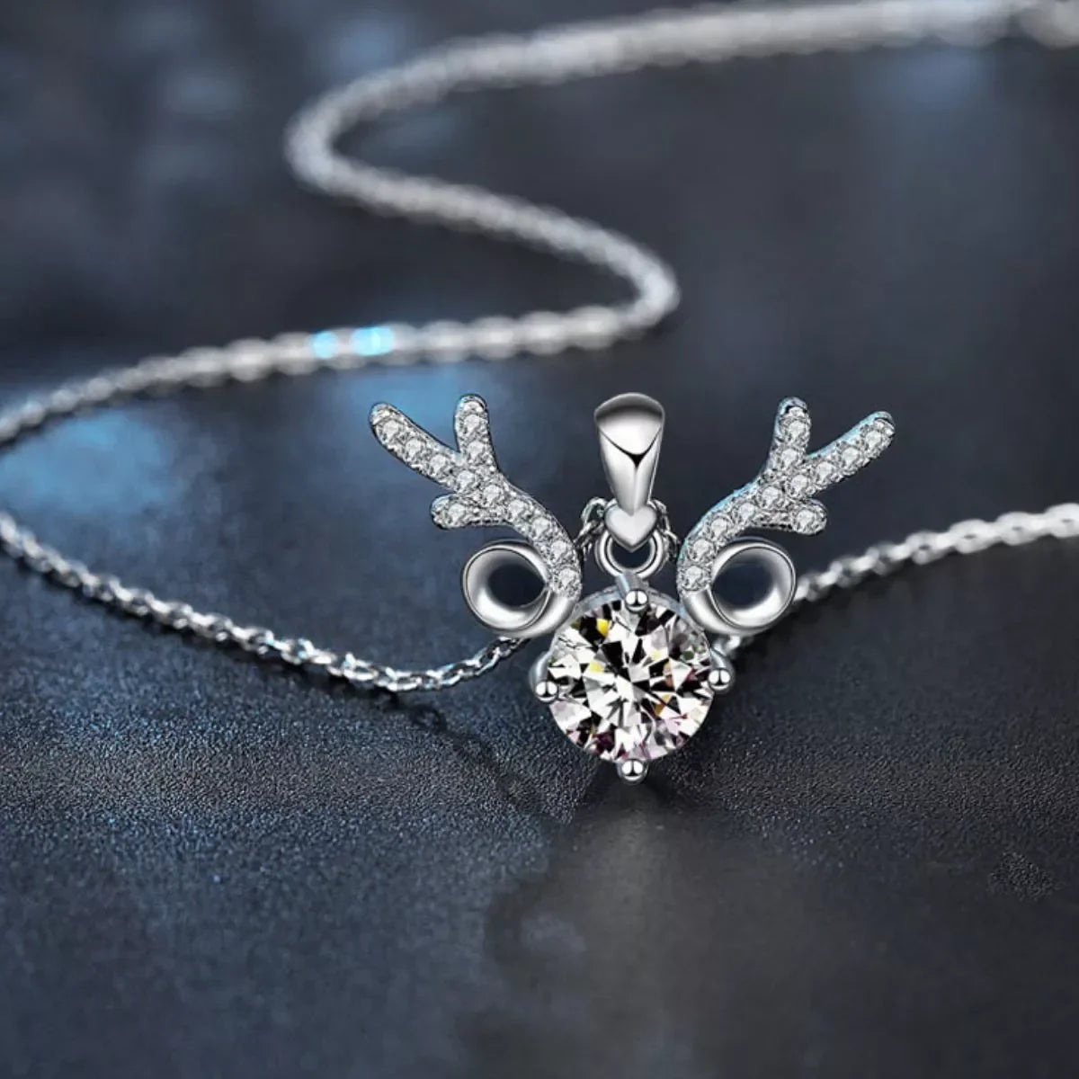 Moissanite Deer Antler Necklace - Sterling Silver Finish Velanci