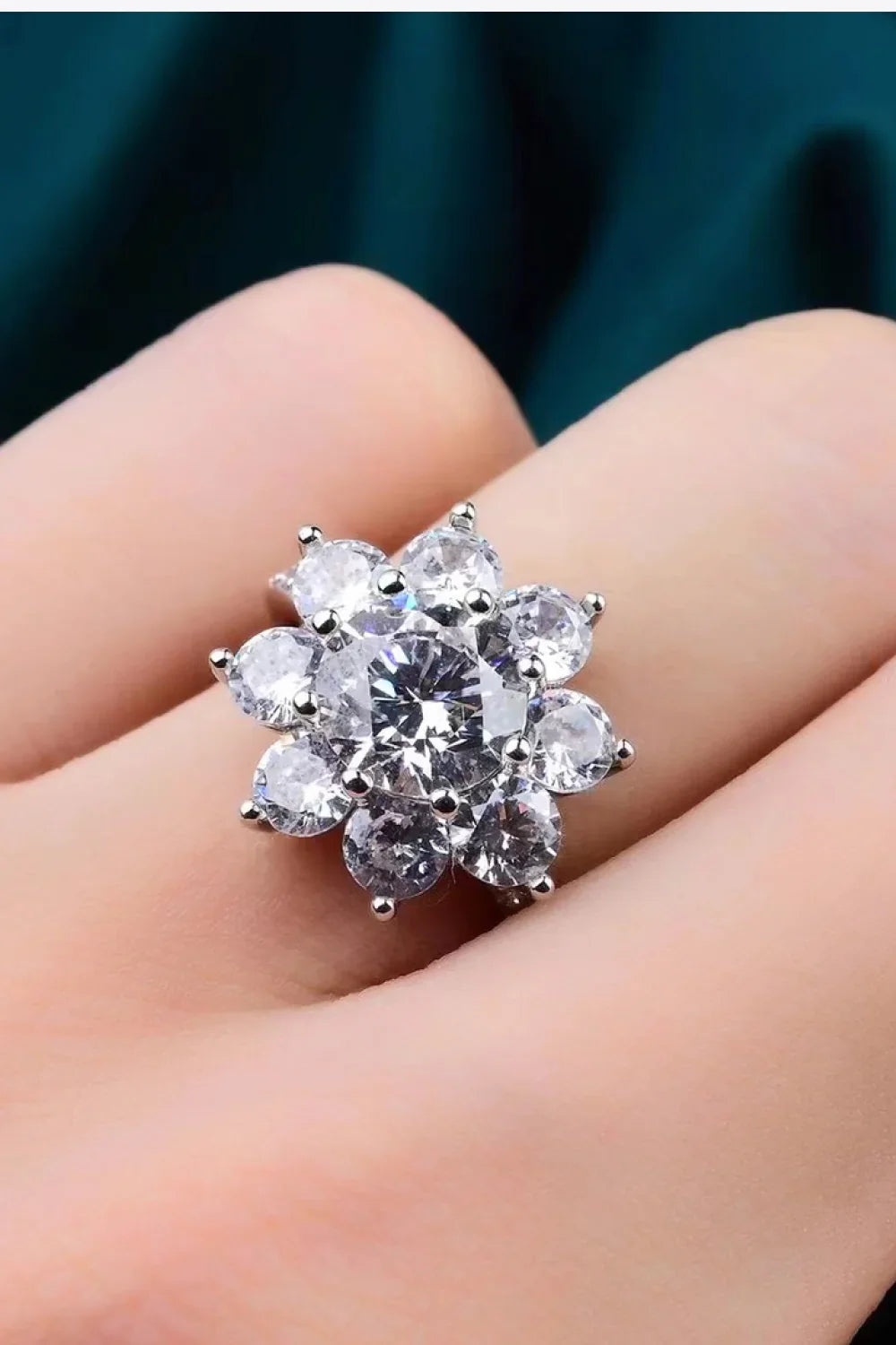 1 Carat Moissanite Flower Ring Sofia - Petal Halo Shine Women's Ring Velanci
