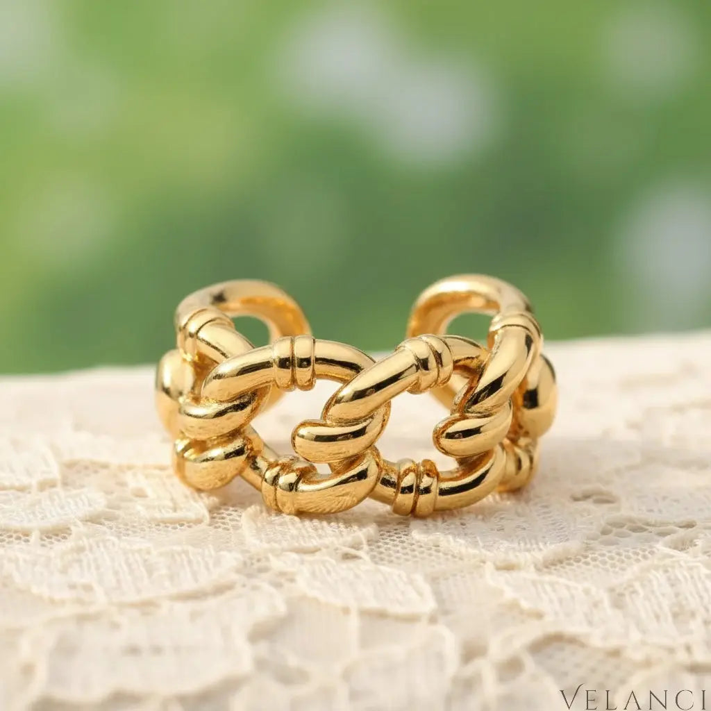 Open Ring Giulia - Adjustable 18K Gold-Plated Chain Link Women's Ring Velanci