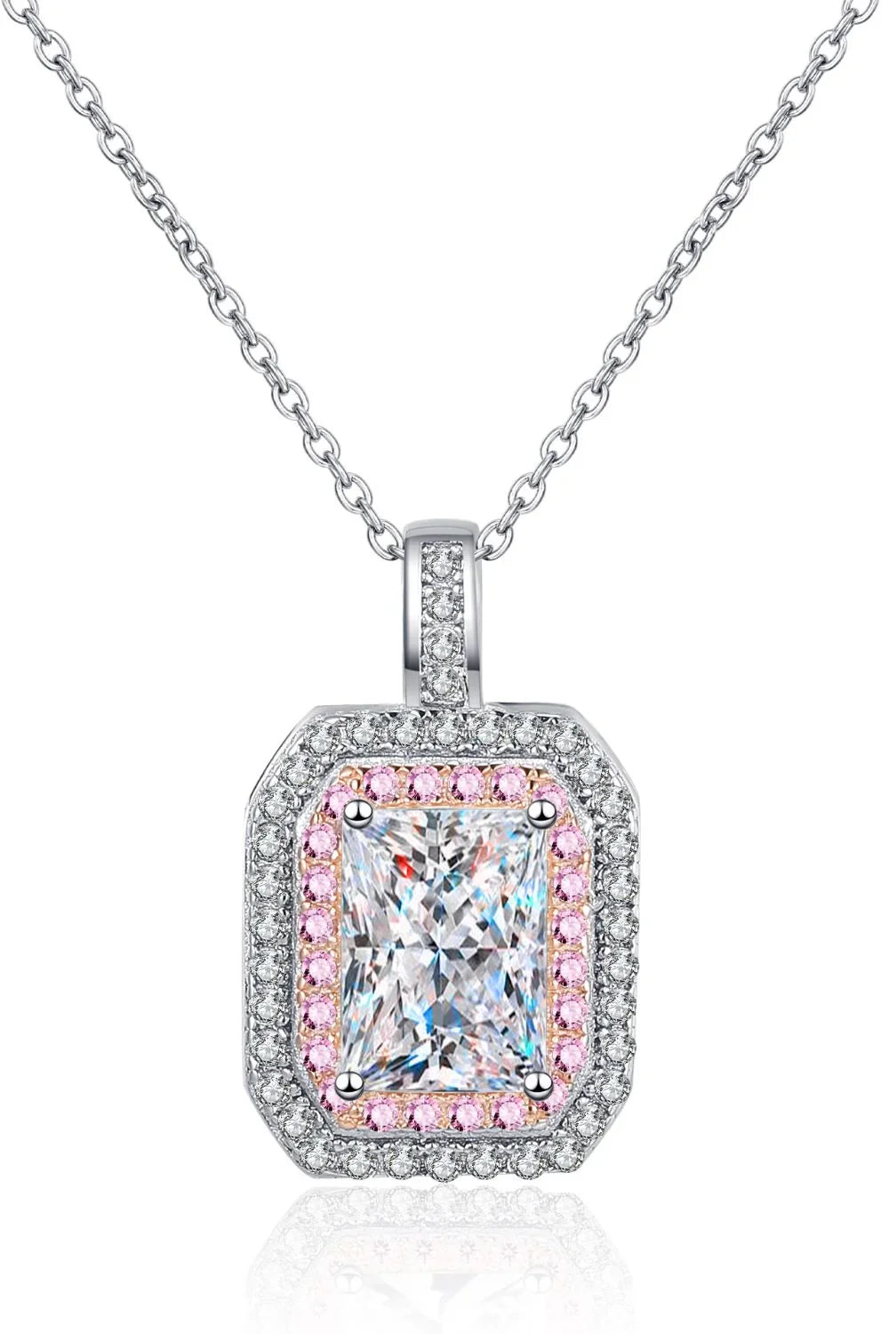 1 Carat Moissanite Geometric Necklace - Pink Zircon Halo Velanci