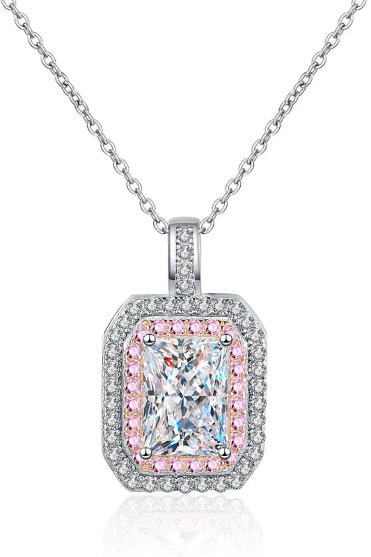 1 Carat Moissanite Geometric Necklace - Pink Zircon Halo Velanci