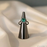 Sterling Silver Zircon Minimalist Ring Luna - Emerald Halo Women's Ring Velanci