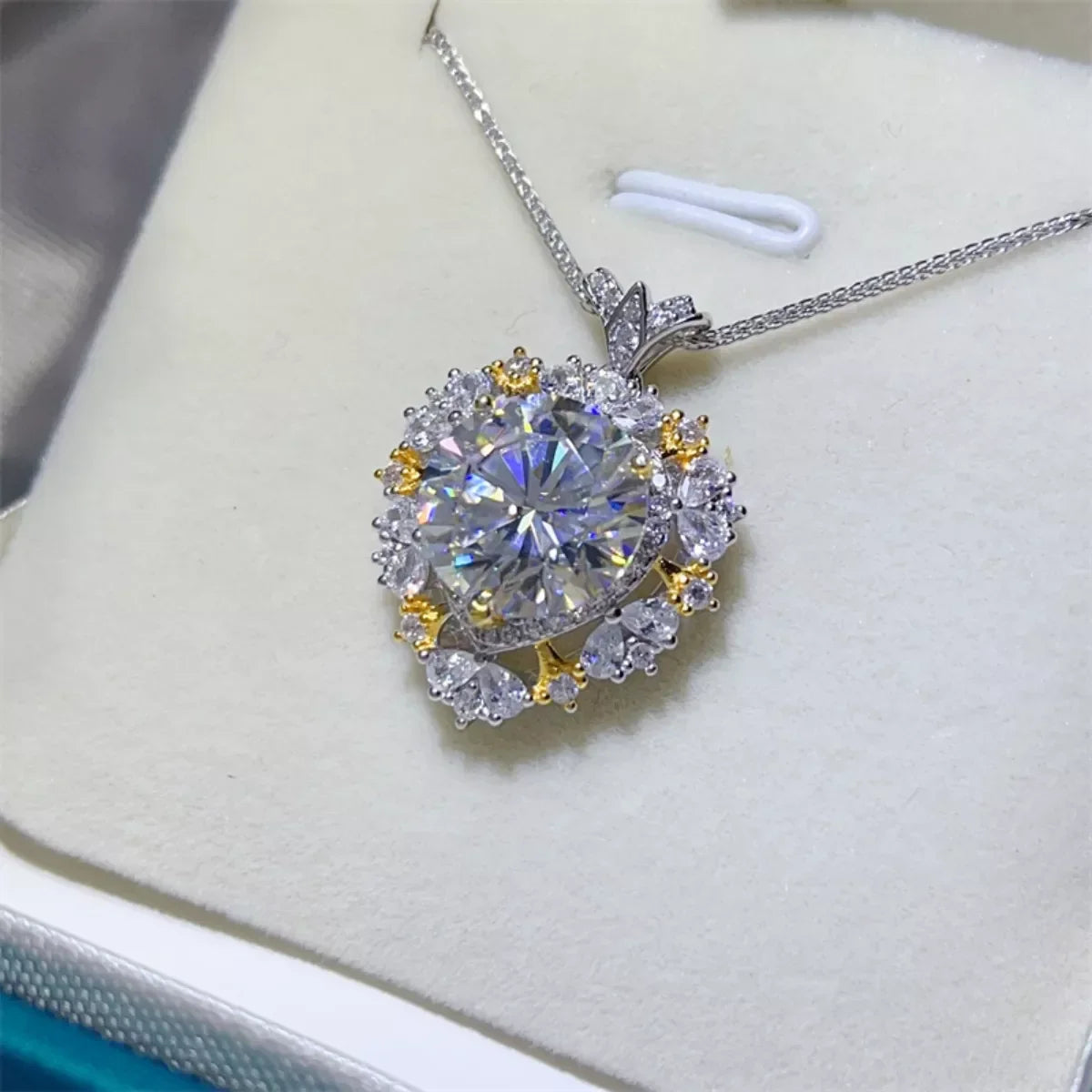 5 Carat Moissanite Necklace Platinum-Plated Sterling Silver Velanci