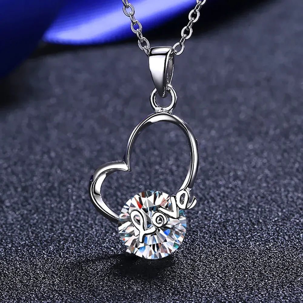 Moissanite Heart Pendant Necklace - 2 Carat Sterling Silver Velanci