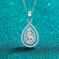 Moissanite Teardrop Pendant Necklace - Sterling Silver Velanci