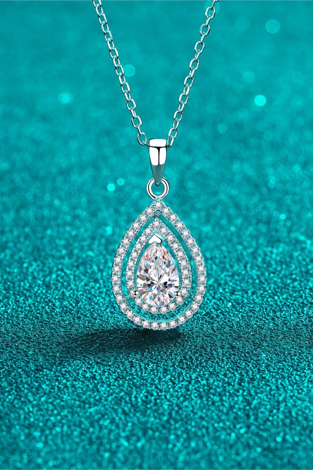 Moissanite Teardrop Pendant Necklace - Sterling Silver Velanci