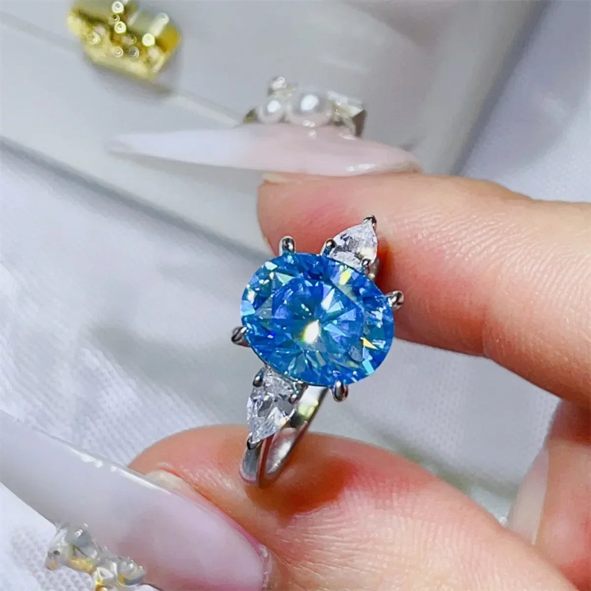 3 Carat Moissanite Sterling Silver Ring Adele - Coastal Glow Women's Ring Velanci
