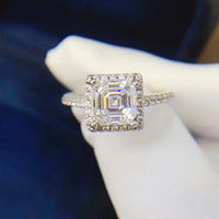 Moissanite Ring Ariella - 2ct Emerald Halo Sterling Silver Women's Ring Velanci