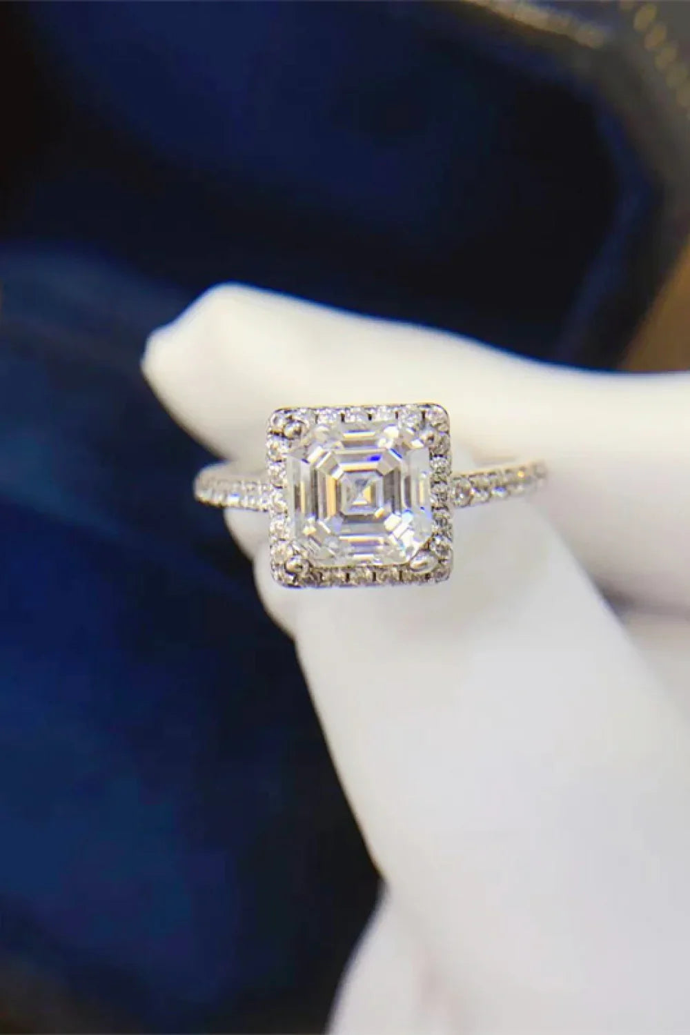 Moissanite Ring Ariella - 2ct Emerald Halo Sterling Silver Women's Ring Velanci