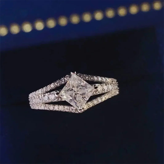 1 Carat Moissanite Platinum-Plated Sterling Ring Luna - Glow Women's Ring Velanci