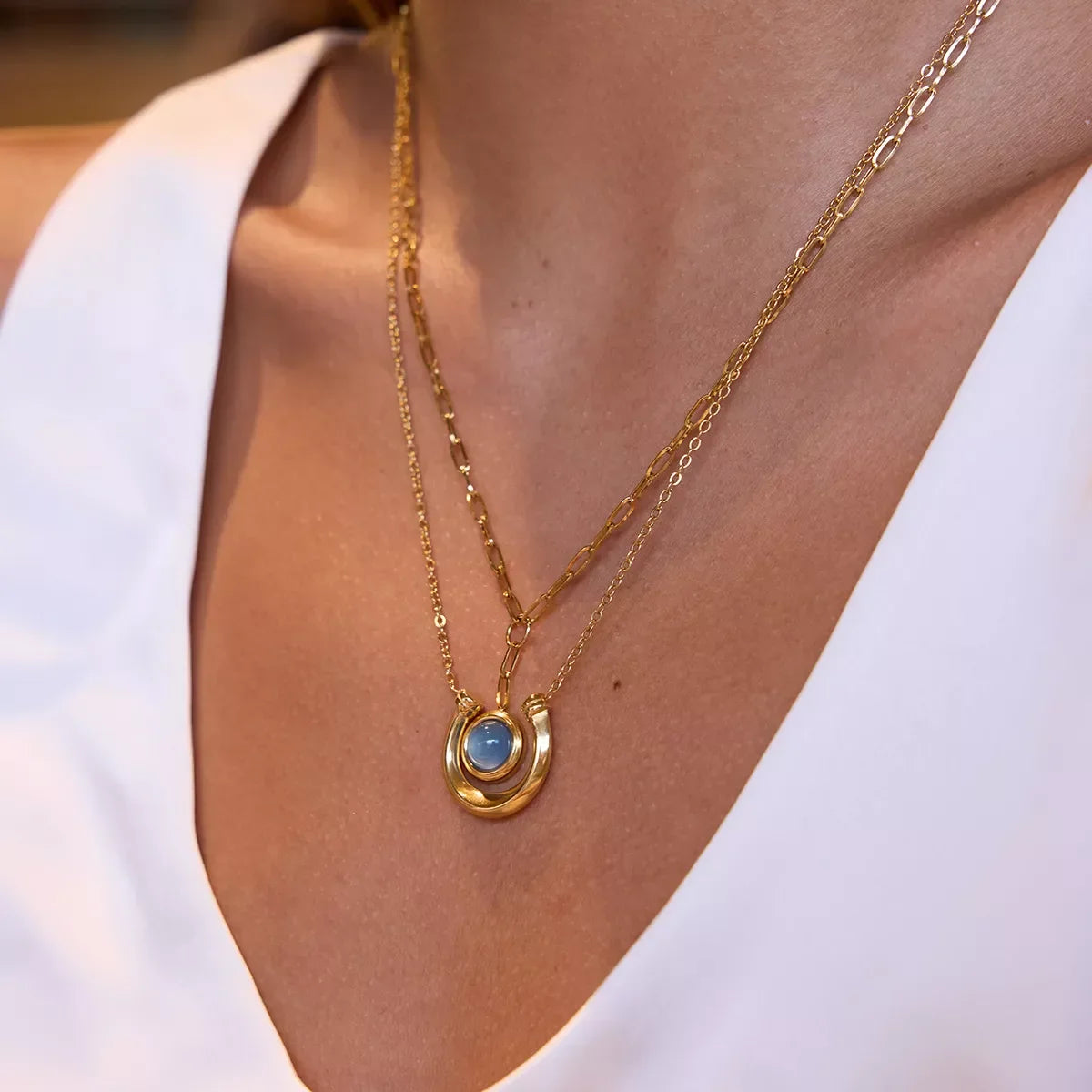 Two-Piece Pendant Necklace In 18K Gold-Plated Finish Velanci