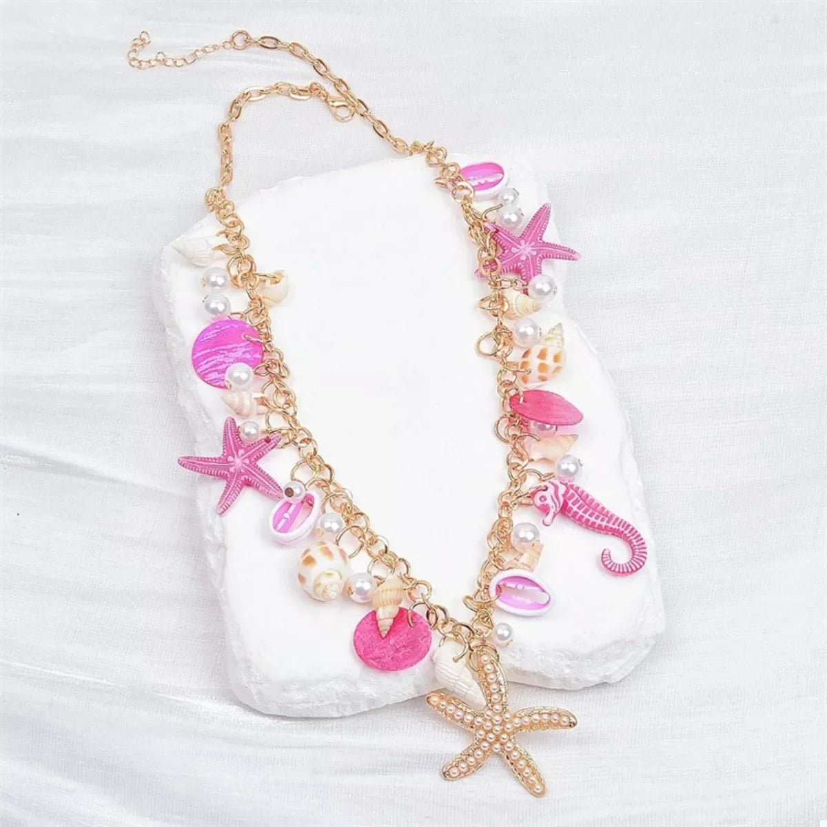 Shell Starfish Ocean Charm Necklace - Adjustable Chain Velanci