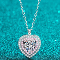 Sterling Silver 1ct Moissanite Heart Pendant Necklace - Halo Velanci