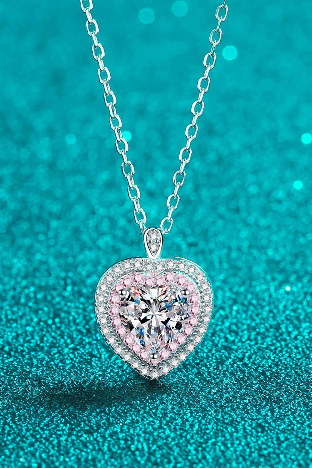 Sterling Silver 1ct Moissanite Heart Pendant Necklace - Halo Velanci