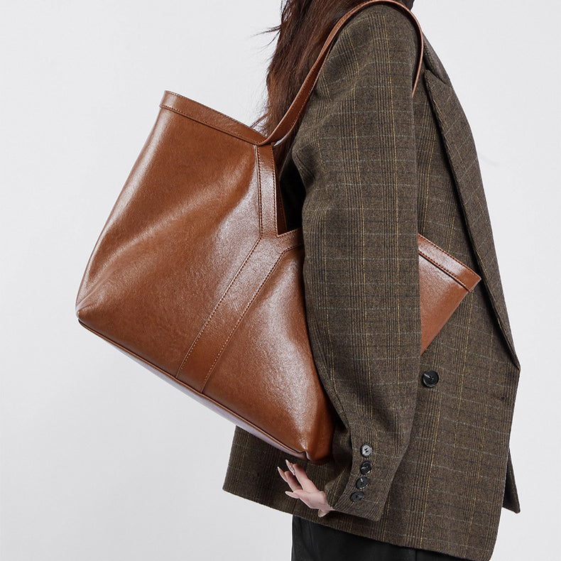 Korean Style Autumn Luxe Leather Tote Bag