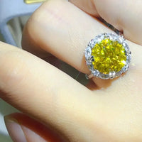 Ring Isabella - 5 Carat Yellow Moissanite Halo Sterling Women's Ring Velanci