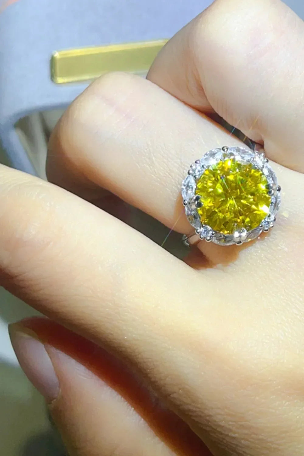 Ring Isabella - 5 Carat Yellow Moissanite Halo Sterling Women's Ring Velanci