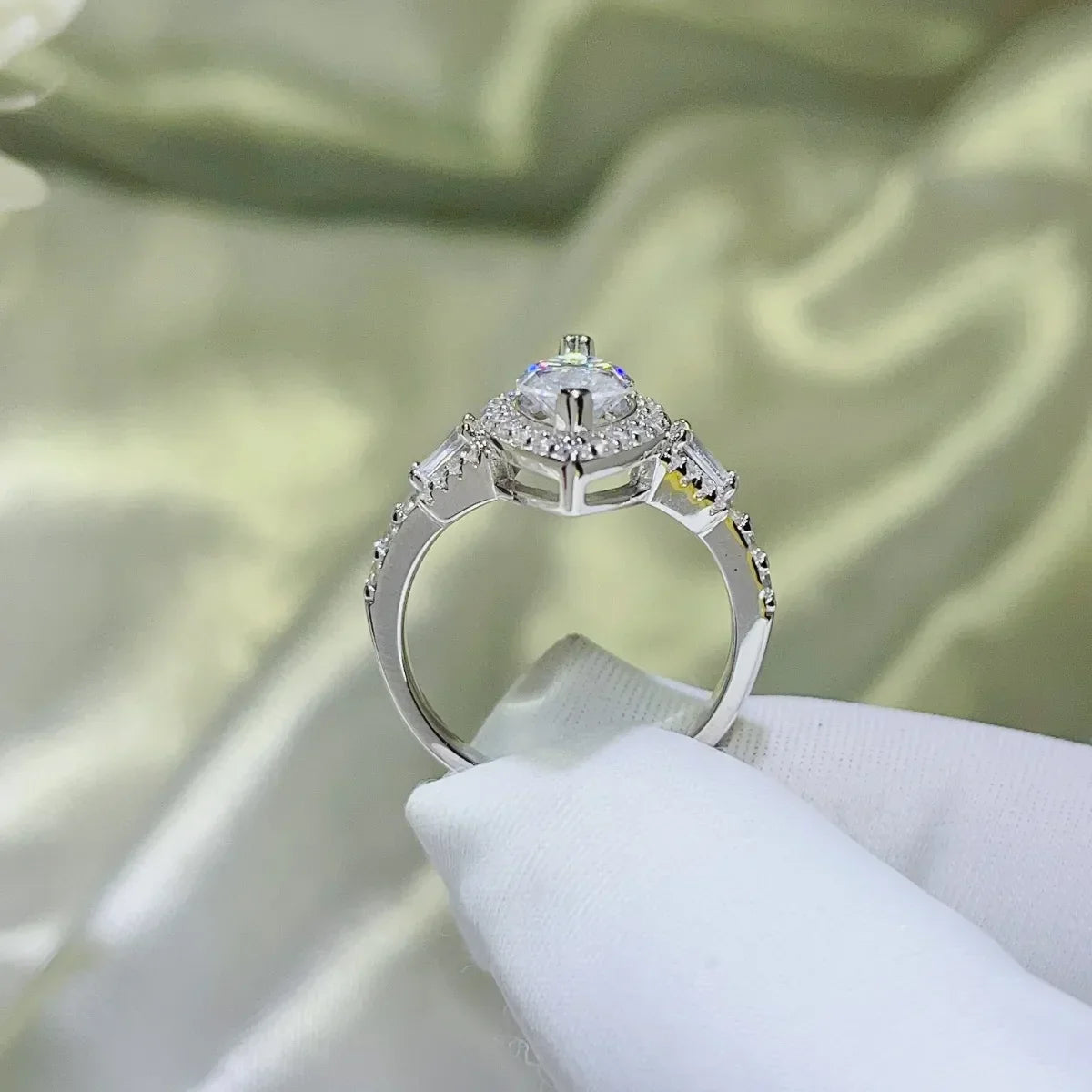 Moissanite Ring Isabella - Halo Pear-Cut 2ct Silver Women's Ring Velanci