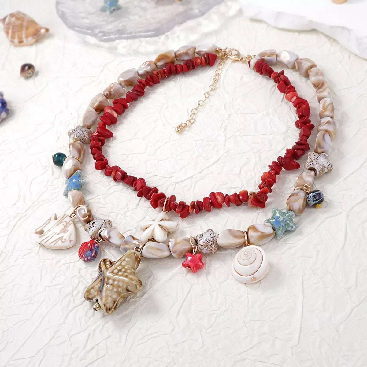 Shell Necklace - Gold-Plated Boho Beach Charm Adjustable Velanci