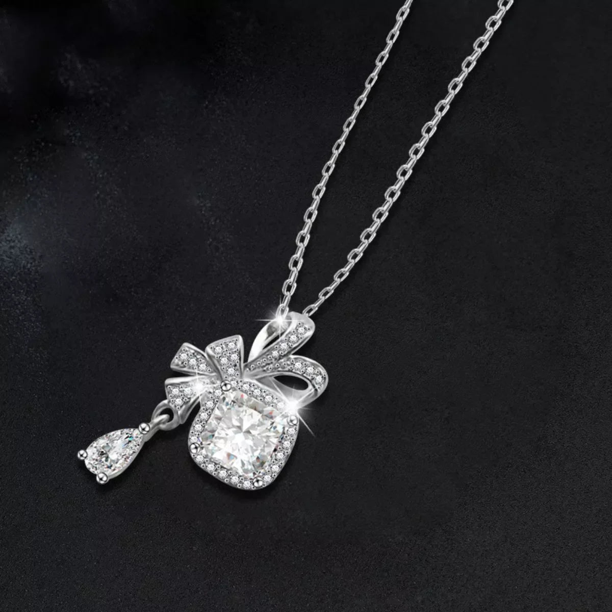 1.5 Carat Moissanite Bowknot Necklace Sterling Silver Velanci