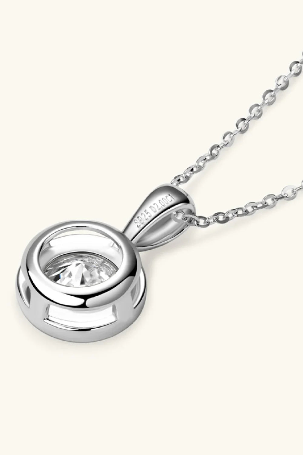 Moissanite Necklace - 2 Carat Bezel Sterling Silver Chain Velanci