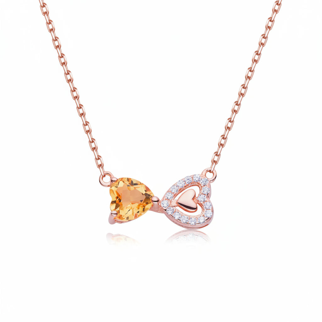 Citrine Heart Pendant Necklace - Rose Gold Plating Velanci