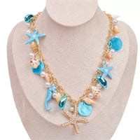 Shell Starfish Ocean Charm Necklace - Adjustable Chain Velanci