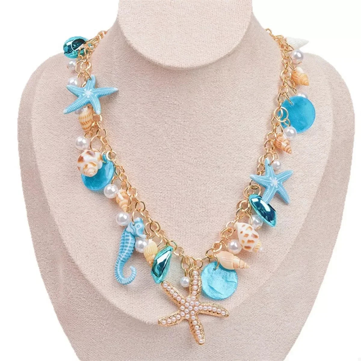 Shell Starfish Ocean Charm Necklace - Adjustable Chain Velanci