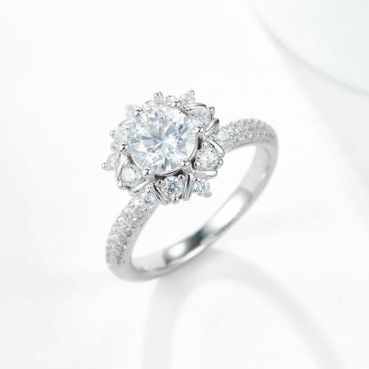 1 Carat Moissanite Flower Ring Giulia - Halo Sparkle Women's Ring Velanci