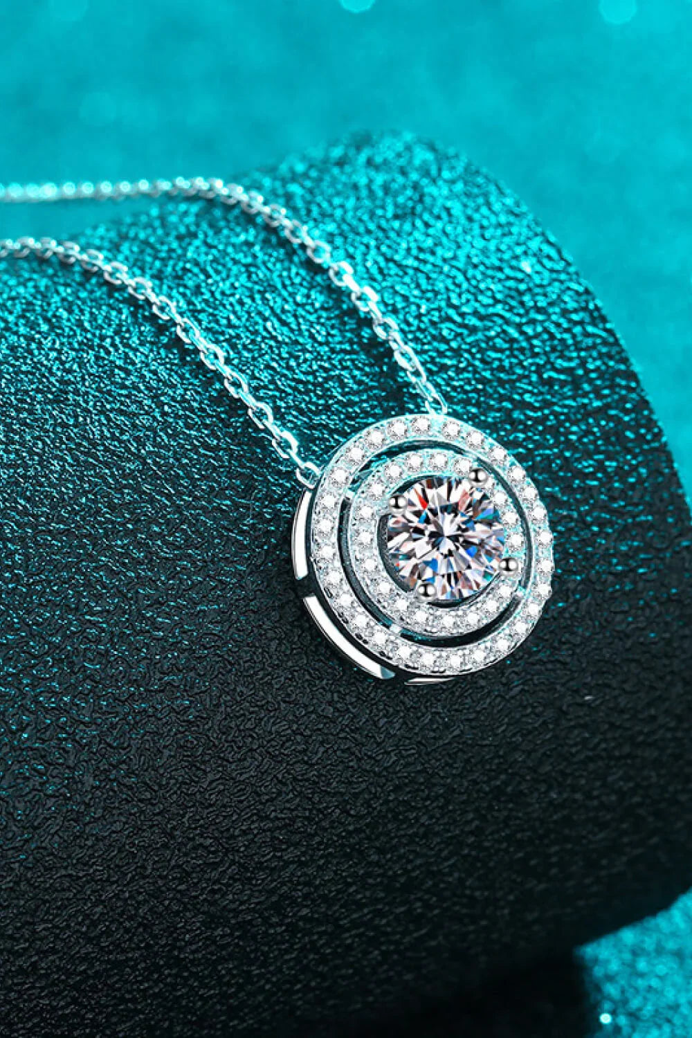 Rhodium Plated Moissanite Round Pendant Necklace - 0.5ct Velanci