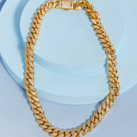 Cubic Zirconia Brass Curb Chain Necklace Velanci
