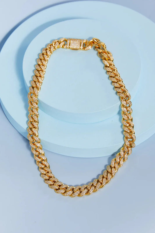 Cubic Zirconia Brass Curb Chain Necklace Velanci