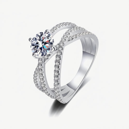 Moissanite Ring 1ct Silver Giulia - Crisscross Silhouette Women's Ring Velanci