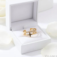 Open Ring Giulia - 18K Gold-Plated Rhinestone Cross Velanci
