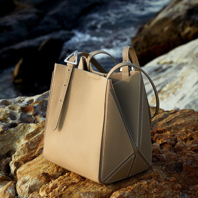 Elegant Camel Textured Leather Shoulder Tote