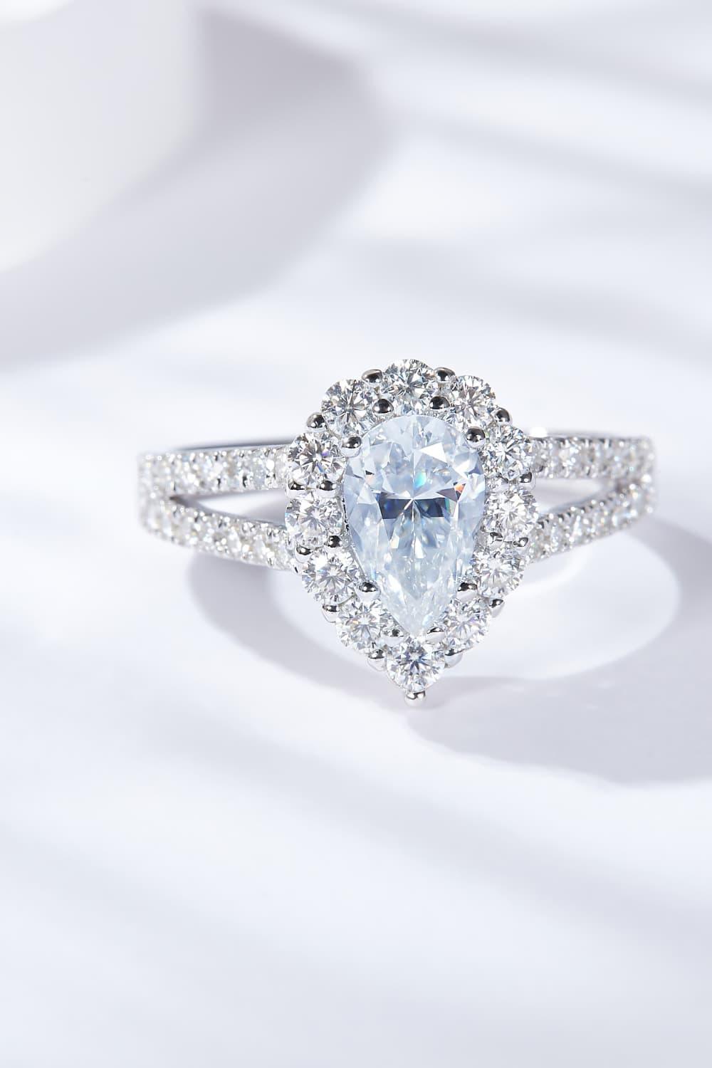 Ring Allegra - 1 Carat Moissanite Teardrop Halo Split Shank Women's Ring Velanci