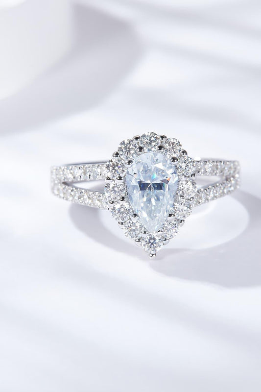 Ring Allegra - 1 Carat Moissanite Teardrop Halo Split Shank Women's Ring Velanci