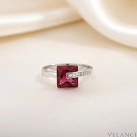 Platinum-Plated Square Ring Bianca - Bold Red Zircon Velanci
