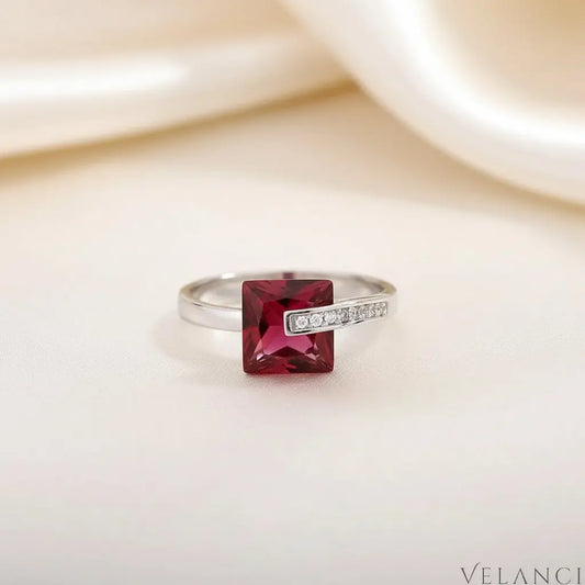 Platinum-Plated Square Ring Bianca - Bold Red Zircon Velanci