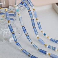 Geometric Pearl Necklace - Blue Chalcedony Pendant Velanci