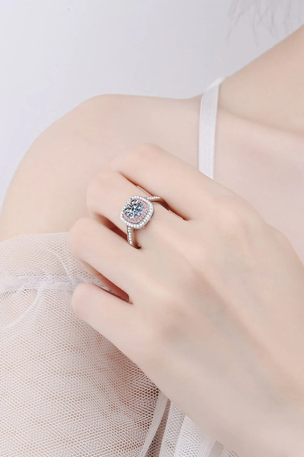 1-Carat Moissanite Ring Livia - Sterling Silver Halo Women's Ring Velanci