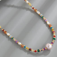 Coastal Bead Necklace - Multicolor Beads, Pearls, Crystals Velanci