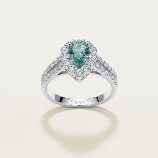 Ring Elena Teal Moissanite Halo - 1 Carat SterlingSilver Women's Ring Velanci